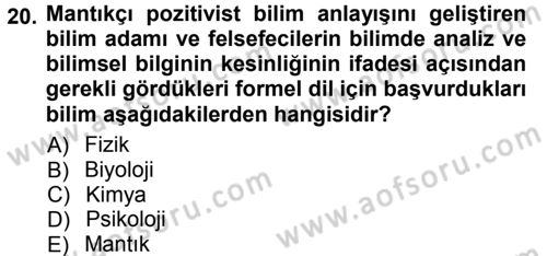Felsefe Dersi Ara Sınavı Deneme Sınav Soruları 20. Soru