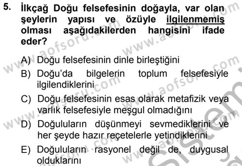 Felsefe Dersi Ara Sınavı Deneme Sınav Soruları 5. Soru