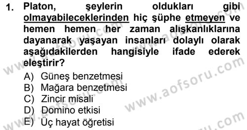Felsefe Dersi 2012 - 2013 Yılı (Final) Dönem Sonu Sınav Soruları 1. Soru