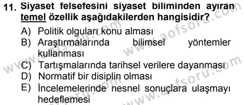 Felsefe Dersi 2012 - 2013 Yılı (Final) Dönem Sonu Sınav Soruları 11. Soru