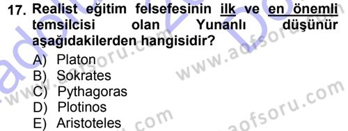 Felsefe Dersi 2012 - 2013 Yılı (Final) Dönem Sonu Sınav Soruları 17. Soru