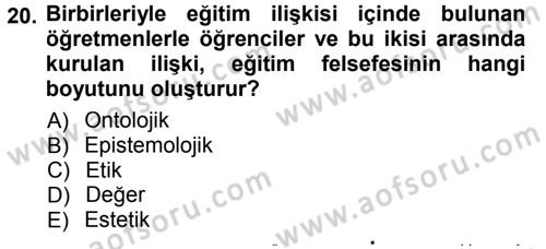 Felsefe Dersi 2012 - 2013 Yılı (Final) Dönem Sonu Sınav Soruları 20. Soru