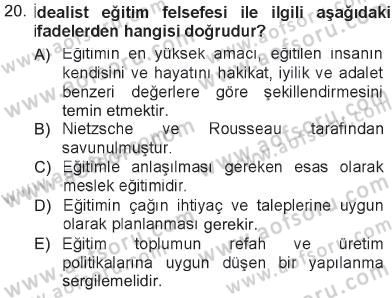 Felsefe Dersi 2012 - 2013 Yılı Tek Ders Sınav Soruları 20. Soru