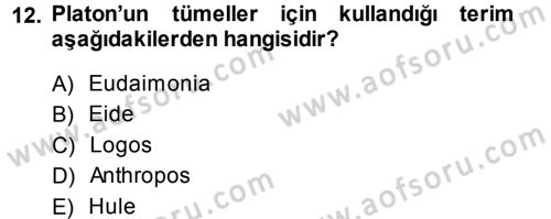 Felsefe Dersi 2013 - 2014 Yılı (Vize) Ara Sınav Soruları 12. Soru