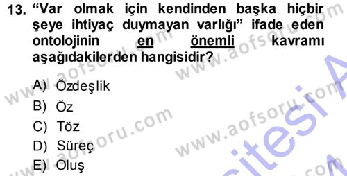 Felsefe Dersi Ara Sınavı Deneme Sınav Soruları 13. Soru