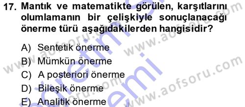 Felsefe Dersi Ara Sınavı Deneme Sınav Soruları 17. Soru