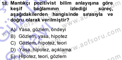 Felsefe Dersi Ara Sınavı Deneme Sınav Soruları 18. Soru
