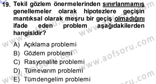 Felsefe Dersi Ara Sınavı Deneme Sınav Soruları 19. Soru