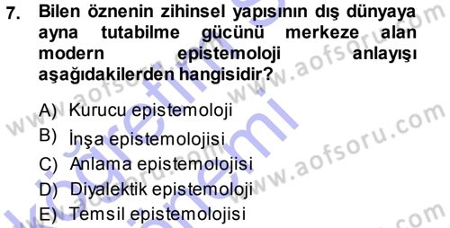 Felsefe Dersi Ara Sınavı Deneme Sınav Soruları 7. Soru