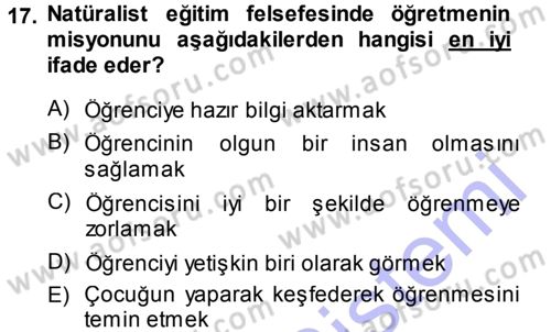 Felsefe Dersi 2013 - 2014 Yılı (Final) Dönem Sonu Sınav Soruları 17. Soru
