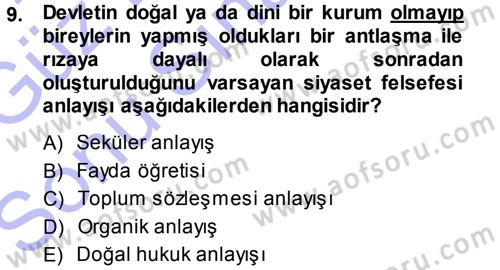 Felsefe Dersi 2013 - 2014 Yılı (Final) Dönem Sonu Sınav Soruları 9. Soru