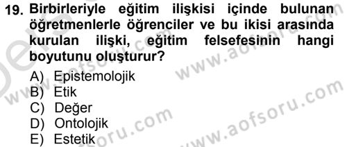 Felsefe Dersi 2013 - 2014 Yılı Tek Ders Sınav Soruları 19. Soru