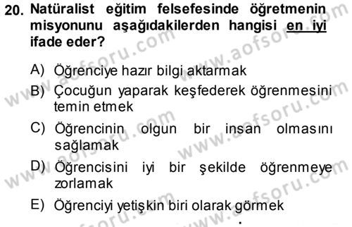 Felsefe Dersi 2013 - 2014 Yılı Tek Ders Sınav Soruları 20. Soru