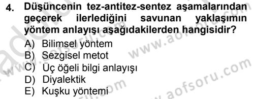 Felsefe Dersi 2013 - 2014 Yılı Tek Ders Sınav Soruları 4. Soru