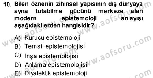 Felsefe Dersi Ara Sınavı Deneme Sınav Soruları 10. Soru