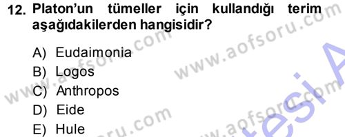 Felsefe Dersi Ara Sınavı Deneme Sınav Soruları 12. Soru