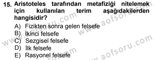 Felsefe Dersi Ara Sınavı Deneme Sınav Soruları 15. Soru