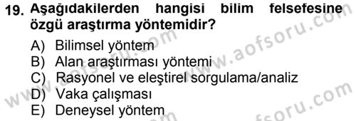 Felsefe Dersi Ara Sınavı Deneme Sınav Soruları 19. Soru