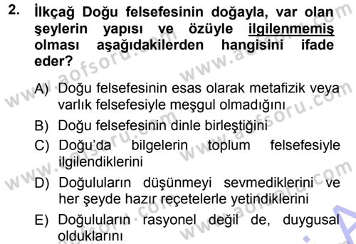 Felsefe Dersi Ara Sınavı Deneme Sınav Soruları 2. Soru