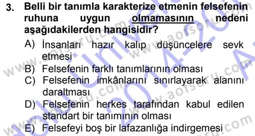 Felsefe Dersi Ara Sınavı Deneme Sınav Soruları 3. Soru