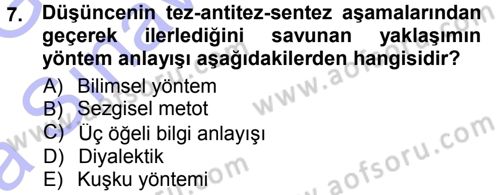 Felsefe Dersi Ara Sınavı Deneme Sınav Soruları 7. Soru
