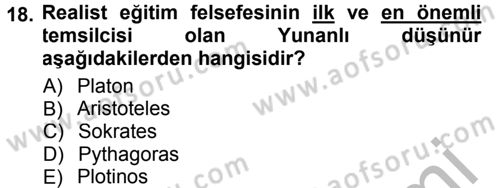 Felsefe Dersi 2014 - 2015 Yılı (Final) Dönem Sonu Sınav Soruları 18. Soru