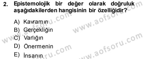 Felsefe Dersi 2014 - 2015 Yılı (Final) Dönem Sonu Sınav Soruları 2. Soru