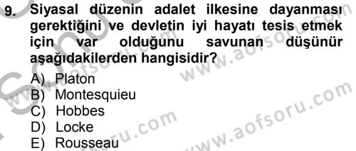 Felsefe Dersi 2014 - 2015 Yılı (Final) Dönem Sonu Sınav Soruları 9. Soru