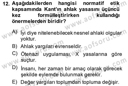 Felsefe Dersi 2014 - 2015 Yılı Tek Ders Sınav Soruları 12. Soru