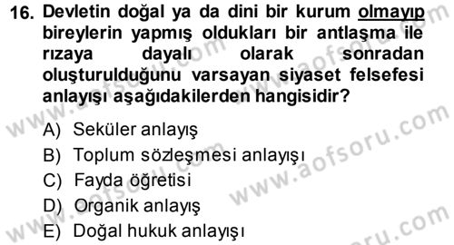 Felsefe Dersi 2014 - 2015 Yılı Tek Ders Sınav Soruları 16. Soru