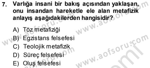 Felsefe Dersi 2014 - 2015 Yılı Tek Ders Sınav Soruları 7. Soru