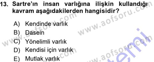 Felsefe Dersi Ara Sınavı Deneme Sınav Soruları 13. Soru