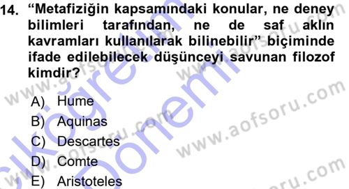 Felsefe Dersi 2015 - 2016 Yılı (Vize) Ara Sınav Soruları 14. Soru