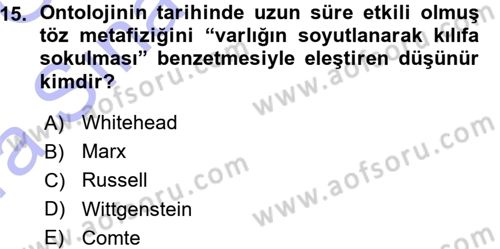 Felsefe Dersi 2015 - 2016 Yılı (Vize) Ara Sınav Soruları 15. Soru