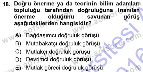 Felsefe Dersi 2015 - 2016 Yılı (Vize) Ara Sınav Soruları 18. Soru