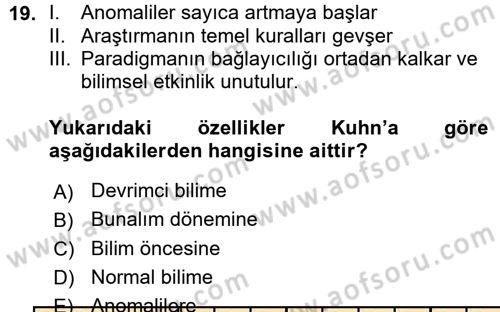 Felsefe Dersi 2015 - 2016 Yılı (Vize) Ara Sınav Soruları 19. Soru