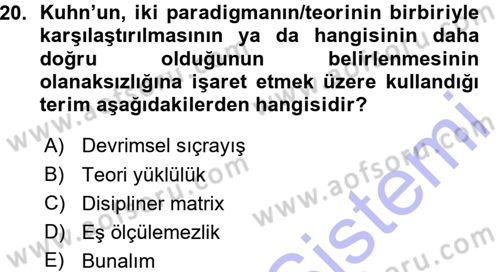 Felsefe Dersi 2015 - 2016 Yılı (Vize) Ara Sınav Soruları 20. Soru