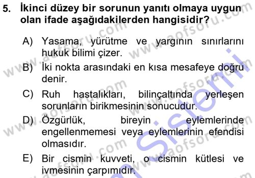Felsefe Dersi 2015 - 2016 Yılı (Vize) Ara Sınav Soruları 5. Soru