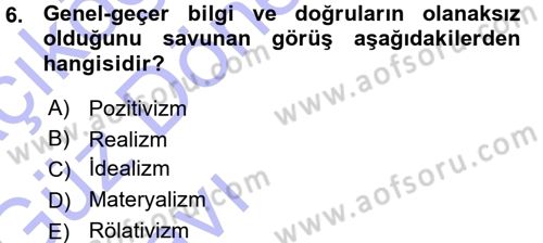 Felsefe Dersi 2015 - 2016 Yılı (Vize) Ara Sınav Soruları 6. Soru