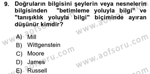 Felsefe Dersi 2015 - 2016 Yılı (Vize) Ara Sınav Soruları 9. Soru
