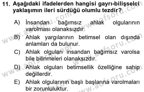 Felsefe Dersi 2015 - 2016 Yılı (Final) Dönem Sonu Sınav Soruları 11. Soru