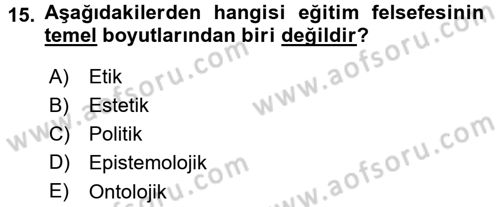 Felsefe Dersi 2015 - 2016 Yılı (Final) Dönem Sonu Sınav Soruları 15. Soru