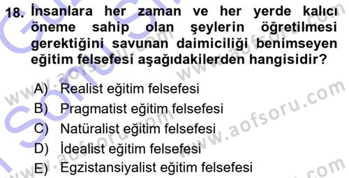 Felsefe Dersi 2015 - 2016 Yılı (Final) Dönem Sonu Sınav Soruları 18. Soru