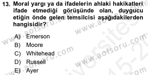 Felsefe Dersi 2015 - 2016 Yılı Tek Ders Sınav Soruları 13. Soru