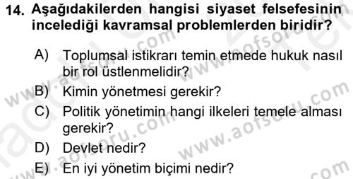 Felsefe Dersi 2015 - 2016 Yılı Tek Ders Sınav Soruları 14. Soru