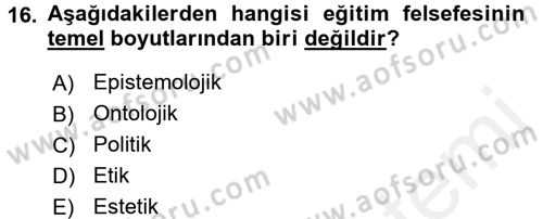 Felsefe Dersi 2015 - 2016 Yılı Tek Ders Sınav Soruları 16. Soru