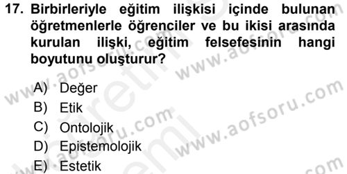 Felsefe Dersi 2015 - 2016 Yılı Tek Ders Sınav Soruları 17. Soru