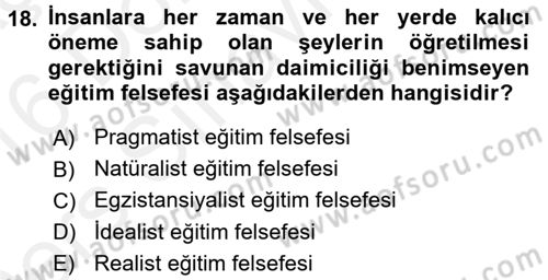 Felsefe Dersi 2015 - 2016 Yılı Tek Ders Sınav Soruları 18. Soru