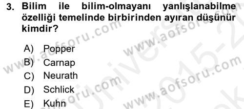 Felsefe Dersi 2015 - 2016 Yılı Tek Ders Sınav Soruları 3. Soru