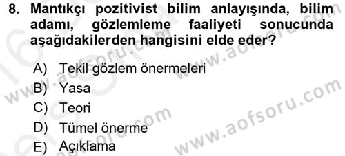 Felsefe Dersi 2015 - 2016 Yılı Tek Ders Sınav Soruları 8. Soru